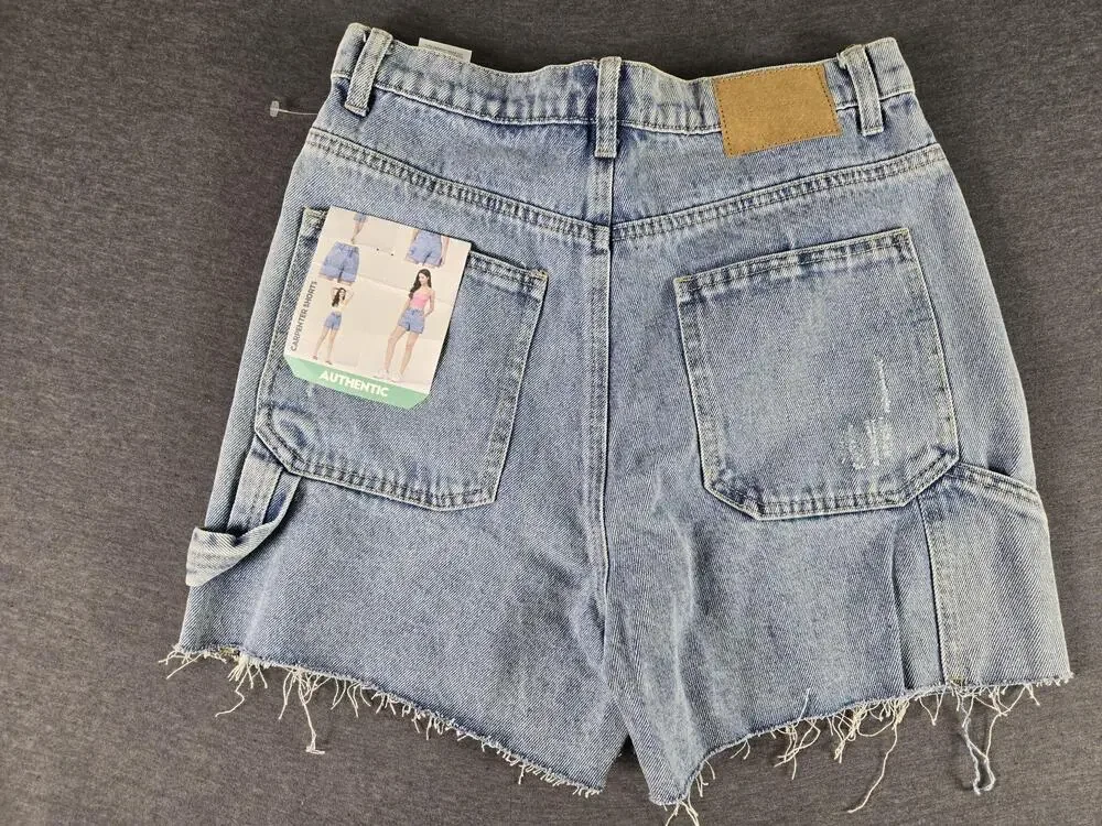 Simple Society Shorts Juniors 7/28 Blue Super High Rise Carpenter Denim Cargo